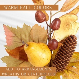 Fall Artificial Fruit and Maple Leaves Stems Set of 2 - Autumn Harvest Picks for Arrangements and Thanksgiving Centerpieces (14-1/2 Inches High)