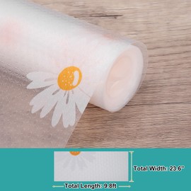 HARFINGTON Shelf Liner 23.6" x 9.8ft EVA Non-Slip Drawer Mats Waterproof Flower Texture Liner for Kitchen Cabinets Cupboard Refrigerator Shelves, Clear