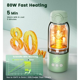 Portable Bottle Warmer for Travel,Milk Warmer for Baby Breastmilk with Fast Heating & Precise Temp Control, Bottle Warmer for Car, Outdoors, 12 Ounces (Green)
