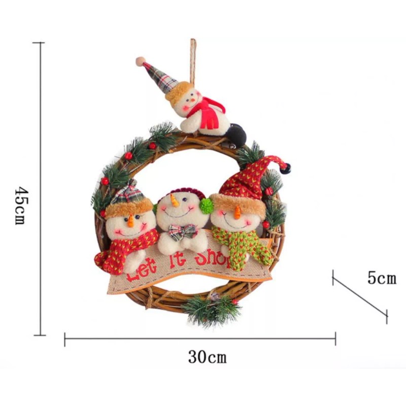 KH Corona Navideña Circular Adorno Decoración Mono Santa Ratán