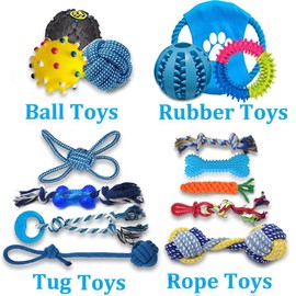 Beiker Puppy Teething Chew Toys - 15 Pack Durable Small Dog Toys for Puppies, Dog Rope Chew Toys Bundle for Boredom, Interactive Squeaky Treat Dispensing Ball, Funny Flyer, Non-Toxic & Safe