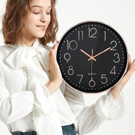 LiRiQi 30 cm Modern Quartz Silent Wall Clock, Wall Clock without Ticking Noises, Wall Clock with Arabic Numeral, Round Wall Clock, Children's Clock for Decoration Living Room, Kitchen, Office,