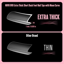 NOVO OVO Extra Thick Short Duck Feet Nail Tips Full Cover for Press on Acrylic with Moon Curve, Short Clear Pre-Etched Matter Flare Wide French Soft Gel Fake False Nail Extension x 15 Sizes 240 pcs