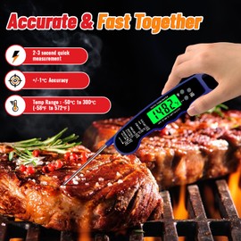 Termómetro digital para carne IP67 impermeable para cocinar y hornear, termómetro de carne de lectura instantánea con luz de fondo, función de sujeción e imán para cocina, carne de res, parrilla,