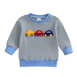 Yccutest Infant Boy Pullover Crewneck Sweatshirt Toddler Boy Car Dinosaur Top Baby Boy Blue Sweater Shirt Kids Fall Clothes (Blue Car, 2-3 Years)