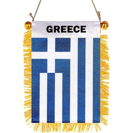 GSYLPFT 4 X 6 Greece Flag Small Mini Greek Flags Banners for Car Rearview Mirror Window Hanging Decor with Suction Cup & Fringy