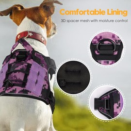 Heavy-Duty Tactical Dog Harness for Large Dogs, No Pull Adjustable Reflective Pet Vest with Molle System, K9 Military-Grade Control for Service Training, Outdoor & 10+ Breeds, Purple Camo, Medium