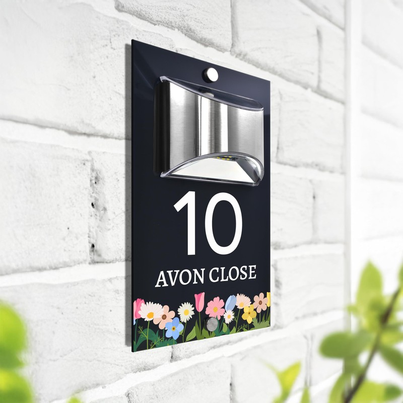 Custom Signs Solar Illuminated Modern Anthracite House Number Sign 24cm
