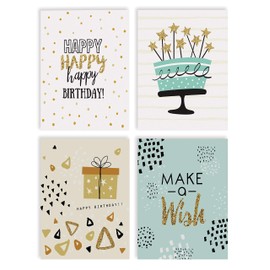 Better Office Products Happy Birthday Cards, 100-Pack, 4 x 6 inch, 4 Cover Designs, Blank Inside, with Envelopes, Elegant Gold Collection, 100 Pack