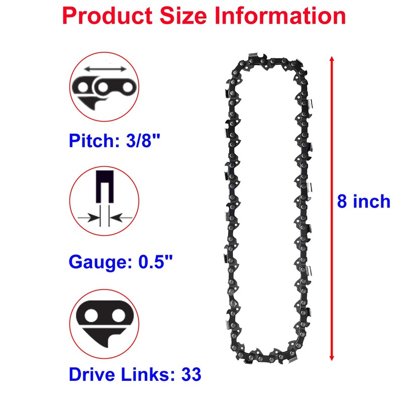 Amlits 2PCS 8 Inch Pole Saw Chain for Dewalt DCPS620B