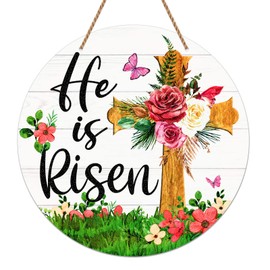 He is Risen Door Sign Easter Decorations Indoor He is Risen Easter Decor Hanging Decorations Christian Jesus Wood Door Hanger for Wall Home Outdoor Farmhouse Porch