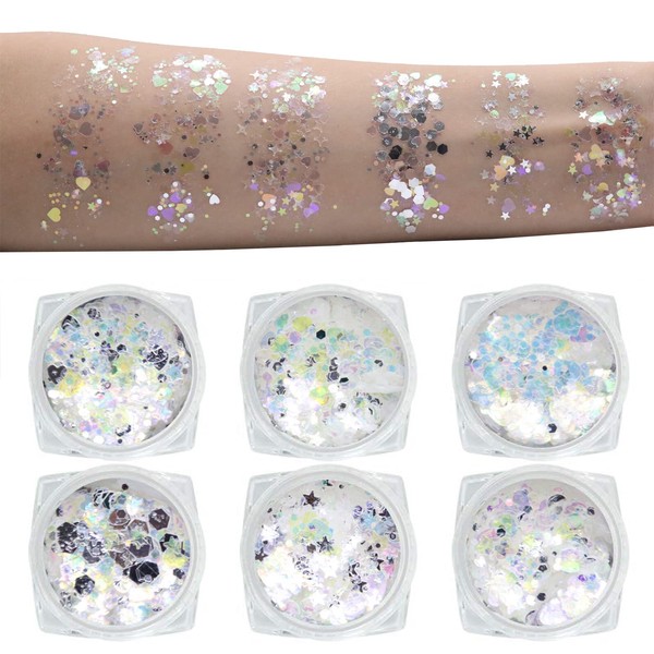 6 Farben Glitzer Make Up füR Gesicht KöRper und Haare