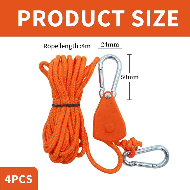 SDKZBFC 4mm Reflective Tent Guy Ropes with Pulley - 4PCS