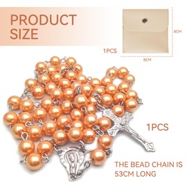 Calkkrer Catholic Rosary, Communion Rosary with Retro Cross, Velvet Gift Bag, Elegant Cross, Christening Communion Wedding Communion Party (GoldB)