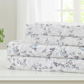 Modern Threads Silky Soft Microfiber and Wrinkle Free Sheets - Luxurious Microfiber Bed Sheets Includes Flat Sheet, Fitted Sheet with Deep Pockets, & Pillowcases Kashmir Rose Blue, Twin