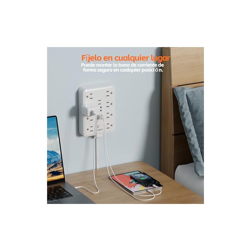 TerHavn Extension electrica Corta 1.5M y Regleta Multicontacto con 8