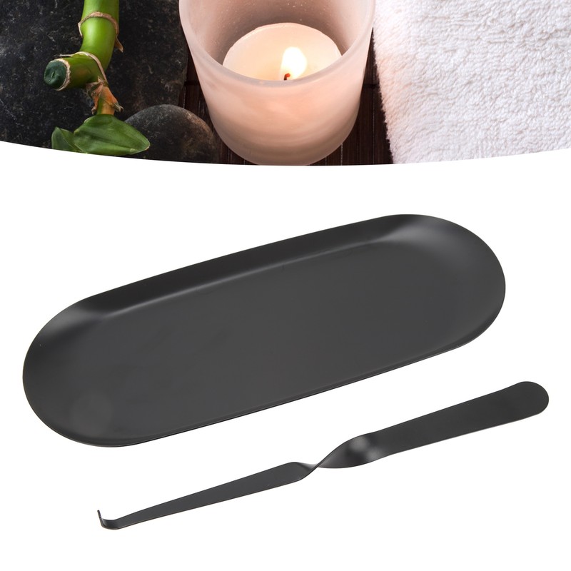 Candle Holder Tray with Wick Dipper Decorative Oval Shape Mattee