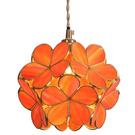 Bieye L10749 Flower Petal Tiffany Style Stained Glass Ceiling Pendant Light with 8-inch Wide Lampshade (Orange)