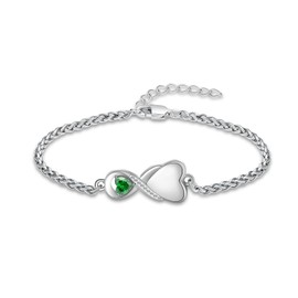 Imrsanl Heart Urn Bracelet for Women Ininfity Cremation Jewelry for Ashes Bracelet Keepsake Memorial Lockets for Human Ashes (Silver-Green)