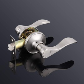 Gobrico 5 Pack Wave Style Euro Interior Door Levers Handles Passage Hall and Closet Leversets Locksets Left/Right Handed Satin Nickel Finish