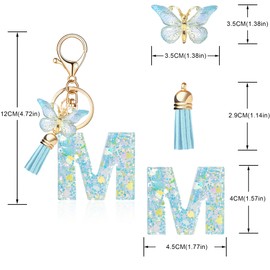 OKAICEN Fashion Alphabet Initial Letter Keychains for Women Butterfly Pendant Key Ring for Wallet Backpack bag charm('M')