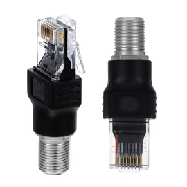 2PCS F-Type Female to RJ45 Male Coaxial Converter, F Female to RJ45 Male Ethernet Adapter, Black Coax Straight Connector Coaxial Coupler Coax Straight Connector(Testing Purposes Only)