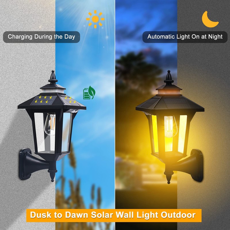 2 Pack Solar Wall Lantern Lights Outdoor with 3 Lighting
