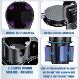 2 in 1 Multifunctional Car Cup Holder Expander with Adjustable Base for Snack Bottles Cups Drinks, All Purpose Dual Automotive Cup Holder and Organizer Extra Large Car Cup Holder Insert for Most Car