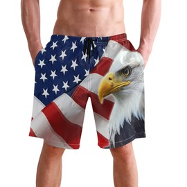 visesunny Men's American Flag Eagle Beach Shorts Hot Summer Swim Trunks Sports Running Bathing Suits with Mesh Lining