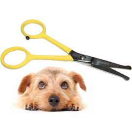 Tiny Trim 4.5" Ball-Tipped Scissor for Dog, Cat and all Pet Grooming - Ear, Nose, Face & Paw - Scaredy Cut's small Safety Scissor Yellow