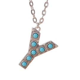 tenghong2021 Bohemian Western Turquoise Initial Necklace 26 Letters Initial Necklacet for Women Gifts Retro Blue Bead A-Z Necklace Link Jewelry for Mom Daughter Birthday Jewelry Gift, Gemstone, No Gemstone