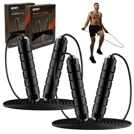 XPRT Fitness Jump Rope - Tangle-Free with Ball Bearings, Adjustable 13ft Cable, Memory Foam Handles - Speed Rope for Fitness, Cross Training, Boxing (Set of 2: Black and Black)
