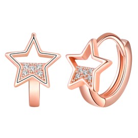 Yumilok Star Women's Earrings Small Cubic Zirconia Hoop Earrings Women's Stud Earrings Silver 925 for Women Girls Earrings, Sterling Silver