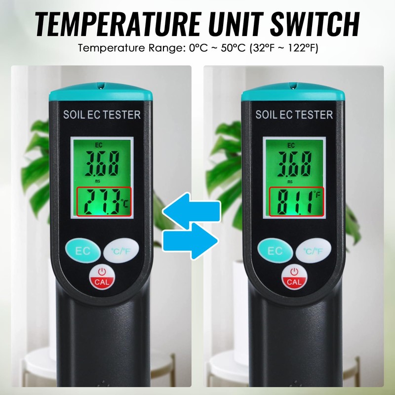 Digital Soil Meter with Corde Sensor, 2-in-1 Soil EC &