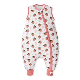 Unnivoll Baby Sleeping Bag with Feet, 2.5 Tog, Winter Sleeping Bag, Baby Cotton Sleeping Bag with Legs, Warm and Soft, 100 cm for Boys and Girls, Strawberry