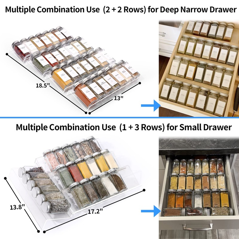 Clear Acrylic Spice Drawer Organizer, 4 Tier Seasoning Jars Drawers