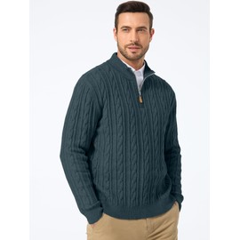 JMIERR Sweaters for Men Soft Casual Long Sleeve Vintage Quarter Zip Textured Stand Collar Pullover Sweater, L, Blue