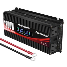 Cantonape 1200W Car Power Inverter DC 12V to 110V/120V AC Converter with LCD Display Dual AC Outlets and Dual USB Car Charger for Car Camping Laptop Truck Black