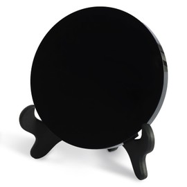 Black Obsidian Scrying Mirror, Black Obsidian Feng Shui Mirror with Stand and Storage Pouch, Suitable for Meditation, Healing and Divination.