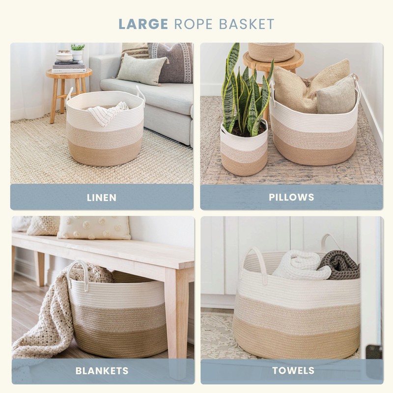 OrganiHaus Large Woven Storage Basket for Blankets and Toys 20"