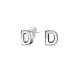 ABC Minimalist Capital Block Alphabet Letter D Initial Stud Earrings For Teen For Women .925 Sterling Silver
