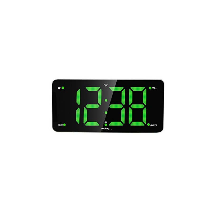 Technoline WT486 Radio-Controlled Alarm Clock with Large Display, LED Green,