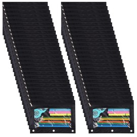 YoeeJob Pencil Pouch for 3 Ring Binder, 50 Pack Binder Pouches with Zipper Bulk, Pen Holder Case with Clear Window School Class Office Organizers, Black