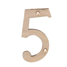Skandh Solid Brass 4 inch Yellow House Address Numbers 5, Polished Brass Lacquered