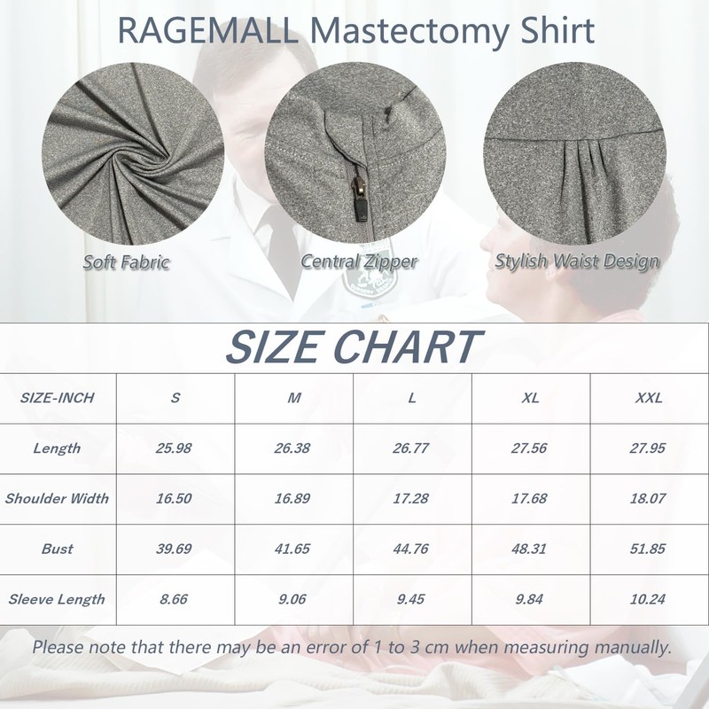 RAGEMALL Post Mastectomy Shirts with Drain Pockets Surgery Recovery Must