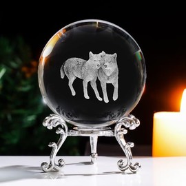 Ahantper 3.15"/80mm Crystal Ball with Stand, Modern Home Decor Gift Ornaments for Living Room, Bedroom, Office Desktop, Table, Shelf (Wolf)