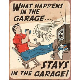 Happens Garage stays Men Dad Husband Tools Mechanic Vintage Retro Man Cave Bar Pub Shed Novelty Gift Aluminium Metal Tin Wall Décor Sign