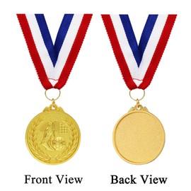 Football Medals for Kids, 12-Pack of Gold Metal Medal with Tricolour Nylon Ribbon, Football Party Favours for Boys Children Adults