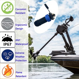 GaiRen 2 Pin 50Amp Trolling Motor Plug Receptacle Set, 12/24/36/48 Volt Marine Boat Power Waterproof IP67 Connector Trolling Boat Plug for Trolling Motors Compatible with 6/8 AWG Wire Blue 2 Pack