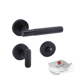 Beschläge Hamburg MUNICH-X 07 SM WC Door Handle with Grid Structure for Toilet Interior Doors Checked Pattern Handle Set Diameter 51 x 10 mm Door Handle in Matt Black